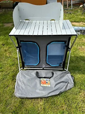 USED Folding Camping Table Kitchen Unit Storage Outdoor Picnic Cook Station • £18