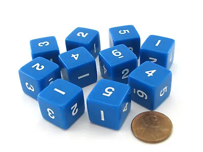 Set Of 10 D6 Six-Sided 16mm Opaque Numbered Dice - Blue With White Numbers • $6.29