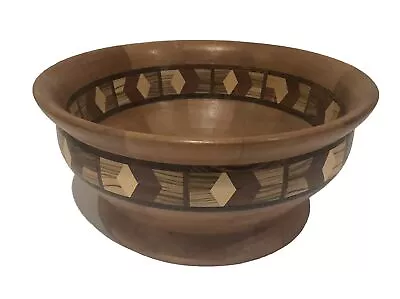 Lovely Ethnic Hand Carved Inlaid Wooden Bowl 8” Diameter  • £3.99