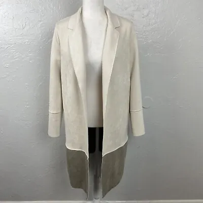 NWT Zara Faux Suede Ivory/taupe Color Block Long Line Jacket/coat Size Small • $55