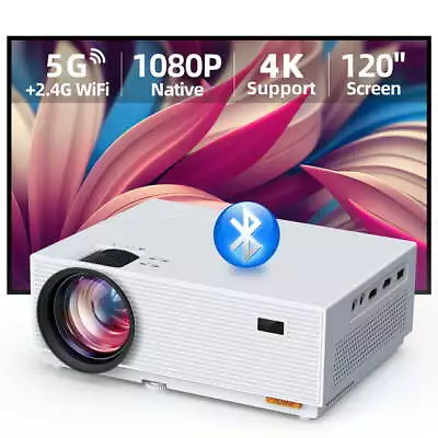 4K Mini Projector 1080P HD 5G WiFi Bluetooth 5.2 LED Home Theater + 120  Screen • $52.49