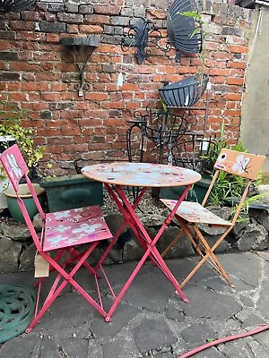 Vintage Antique French Folding Floral Metal Garden Bistro Table And Chairs • £125