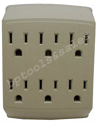 New 6 Way Plug Wall Outlet  Power Strip Socket Grounded Beige Tan Splitter • $8.99