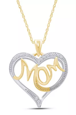 Mom Heart Pendant 18  Necklace Round Cut Natural Diamond 925 Sterling Silver • $53.99