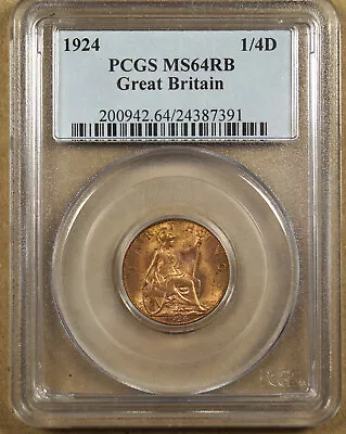 Great Britain 1924 1/4d Farthing Pcgs Ms64rb 387391 • $48.99