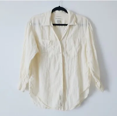 Vtg Banana Republic Women Top XS White Long Sleeve Button Irish Linen Pockets • $17.99