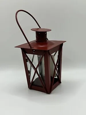 Vintage Red Mini Metal Lantern Tealight Candle Holder With Handle Decor **** • $20