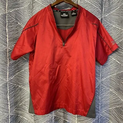 Mizuno Youth L 1/4 Zip Short Sleeve Windbreaker Pullover Red Gray Poly • $14.99