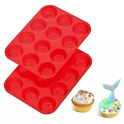 2 Pack 12 Cups Silicone Muffin Top Pans Round Baking Pan For Muffin Cakes Tart • $15.31
