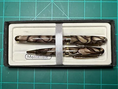 Montefiore Brown Marbled Ball Point & Fountain Pen Set Of Two • $29.99