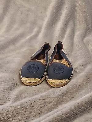 Michael Kors Lenny MK Logo Blue Denim Slip On Espadrilles Size 6.5 EUC • $36