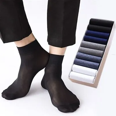10 Pairs Men Socks Bamboo Fiber Elastic Ultra-thin Silky Soft Silk Stockings • $10