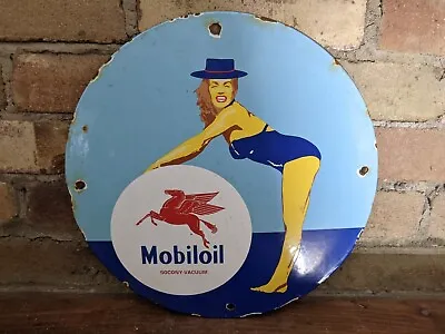 Vintage Mobiloil Porcelain Gas Pump Sign Mobil Mobilgas 12  • $125.33