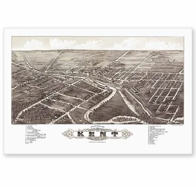 1882 Kent OH Historic Birdseye Panoramic Town Map 24 X 16 Or 36 X 24 • $12.89