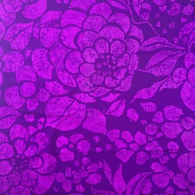Vintage 60s 70s Purple Hawaiian Floral Cotton Barkcloth Fabric 50x45” • $29