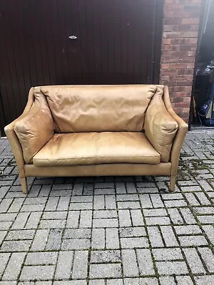 Fine Pale Tan Leather Laura Ashley  Two Seat  Sofa • £750