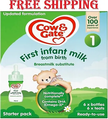 Cow & Gate 1 First Baby Milk Formula Starter Pack From Birth 6x70ml • £7.49