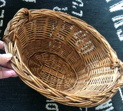 Vtg Small Oval Willow Clothes LAUNDRY BASKET Side Handles Doll Child Size Mini A • $54.54