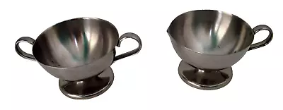 Mid Century Sugar Creamer Bowl Simple Tableware Silverplate Vtg Set Pair Metal • $18.99