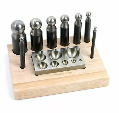 9 Piece Steel Doming Block And Punch Set Dapping Craft Metal Shaping Tool Kit • £24.99