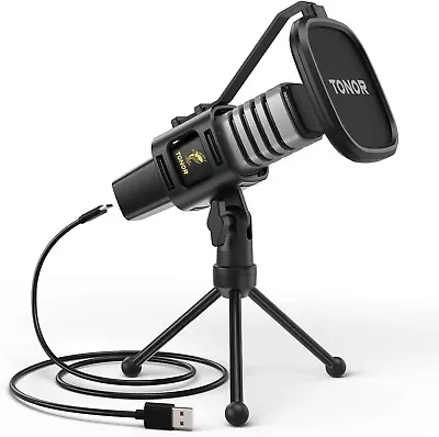 TONOR Cardioid Condenser Computer Microphone With Stand Pop Filter Shock Mount • £15