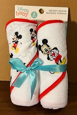 2 Pack Cudlie Baby Disney Mickey Mouse Hooded Bath Towels Happy Place Print- NEW • $14.99