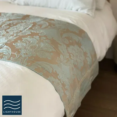 £12.95 • Buy Luxury Bed Runner Shimmering Duck Egg Carrington Linen Jacquard French Fabric