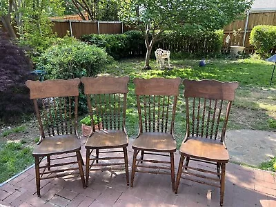 Antique Oak Pressed Back Chairs X 4 As Is • $120