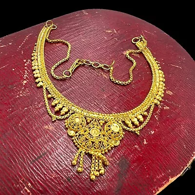 Antique Vintage Nouveau 14k Gold Plated Mughal Wedding Bib Necklace 12.2g • $50