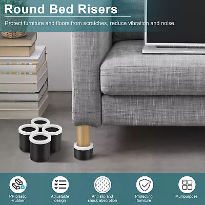 4Pcs Round Furniture Riser Heavy Duty Bed Chair Riser Support 1500lb Dhav • $38.89