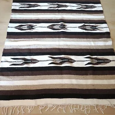 Vintage Handwoven Mexican Serape Saltillo Striped Blanket Rug With Fringe Mexico • $67.46