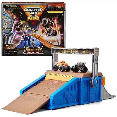 Monster Jam Mini Freestyle Flip Arena Playset And Storage With 2 Mini Trucks New • $24.49