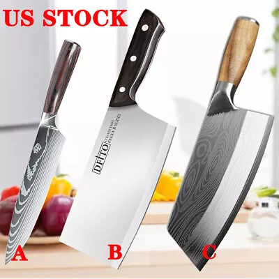 Kitchen Knife Damascus Asian Chef Butcher Cleaver Meat Chopping Stainless Steel • $15.99