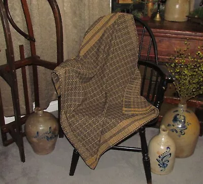 $24.95 • Buy Primitive Antique Vtg Style Tan Black Cotton Woven 32  COVERLET Square AQ91SS