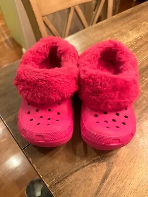 Crocs Fur Lined Magenta Candy Pink Mammoth Luxe Collection W6 Fur Crocs • $75