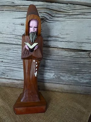 Vintage Hand Carved Wooden Wood Monk Priest Statue Figure Reading Book Bible • $14.99