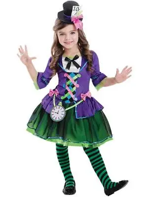 Girls Mad Bad Hatter Costume Child Fairytale Alice Fancy Dress Kids Book Week • £15.99