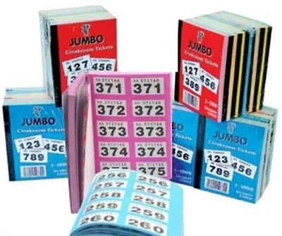 Cloakroom Raffle Tickets 500 Or 1000 Books Sequential Numbered Bordered Jumbo • £3.50