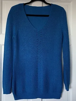 Tu Blue Chunky Cable Knit Jumper Long & Stretchy Size 10 -12 Vgc • £7