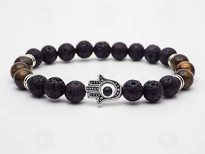 Tiger Eye Hamsa Lava Stone Gemstone Bracelet Hand Of Fatima Islam Muslim Gift UK • £5.99