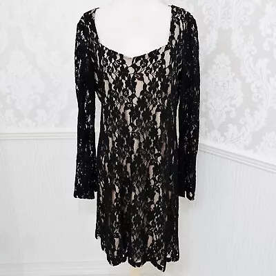 Vicky Tiel Black Lace Long Sleeve Dress Evening Party Cocktail Size Large • $16.99