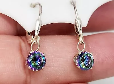 Sterling Silver .925 Dangle Rainbow Mystical Fire Topaz Hook Leverback Earrings  • $17.95