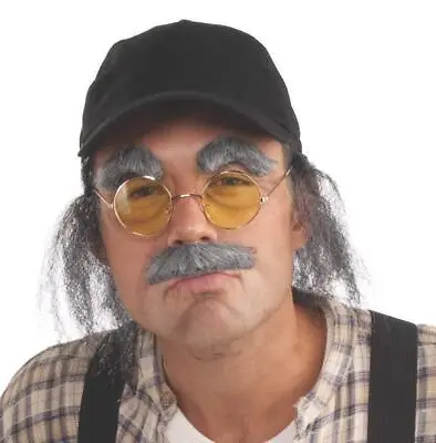 Old Man Fake Grey Moustache & Eyebrows Adult Costume Accessory • $7.95