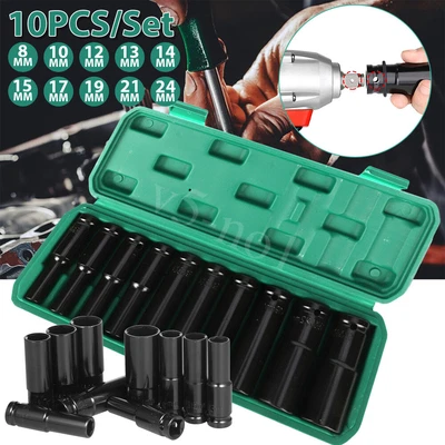 $14.99 • Buy 1/2  Drive Deep Impact Socket Set Steel Metric Socket Long 10PCS 8-24MM AU STOCK