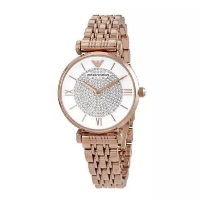 EMPORIO ARMANI Gianni T-Bar Crystals 32mm Rose Gold White Womens Watch AR11244 • $199.95