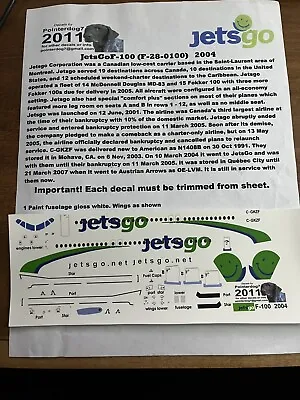 Pointer Dog Decals 1/144 JetsGo F-100 (F-28-0100) 2004 Fokker 100 Decal Sheet • $8