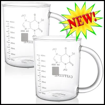 2 Pk Caffeine Beaker Mug Science Chemistry Laboratory Molecule 16oz Glass 400ml • $15.97