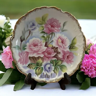 Vintage Ucagco Japan Hand Painted Rose Lily Floral Plate Signed 8 1/4  Gold • $24