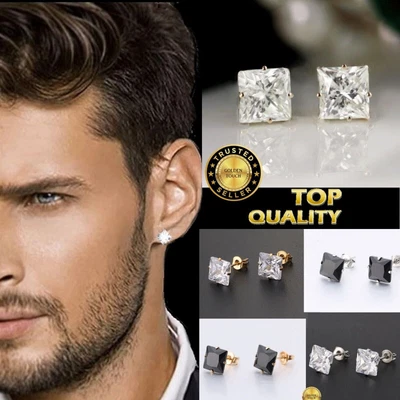 £2.99 • Buy Mens Women Round /Square Crystal Stud Earrings Sizes 3- 8mm Silver / Gold Plated