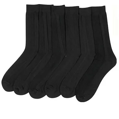 Mens Black Ribbed  Dress Socks 6 Pairs Lot Size 9-11 10-13 Casual Nylon Socks • $9.49